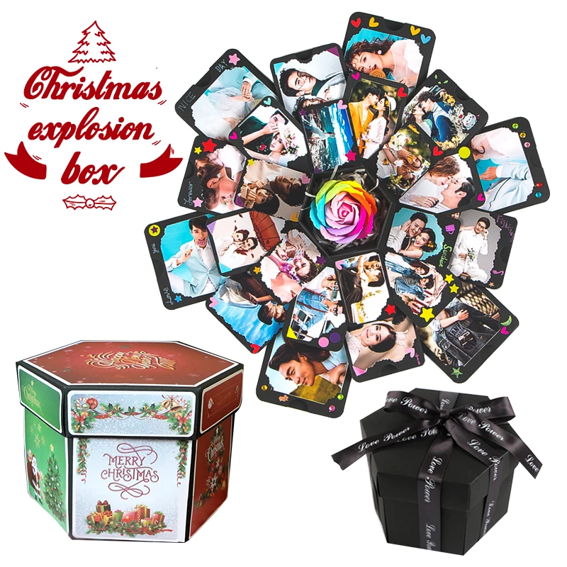 
Creative Christmas Gift Box Surprise Explosion Box, Anniversary Scrapbook DIY Photo Album for Christmas Gifts 