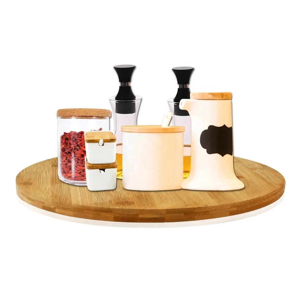 10 Inches Diameter Bamboo Lazy Susan Turntable Spin Thicken Round Wood Tray Rotating Spice Rack For Kitchen Pantry