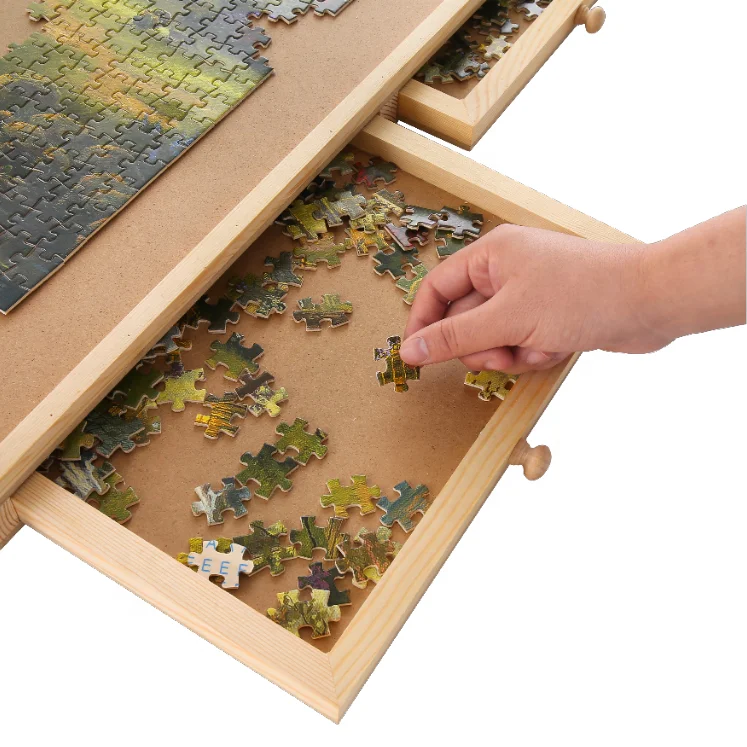 High Quality Portable Wooden Puzzle Board for 1500pcs With 4 or 6 Drawers