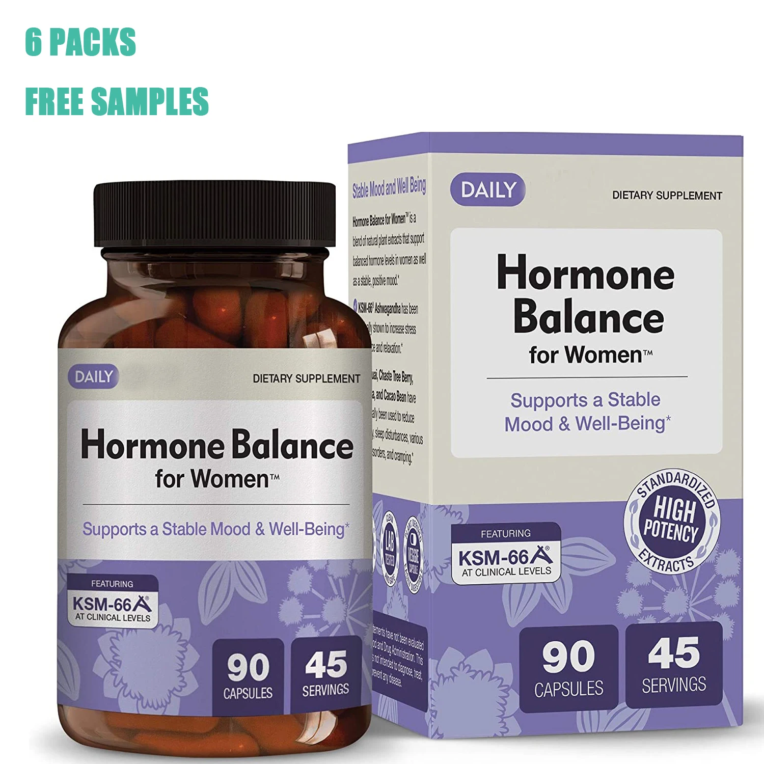 PMS Relief capsule with 6 pack free sample  for Women Hormone Balance Mood Supplement and Menopause relief