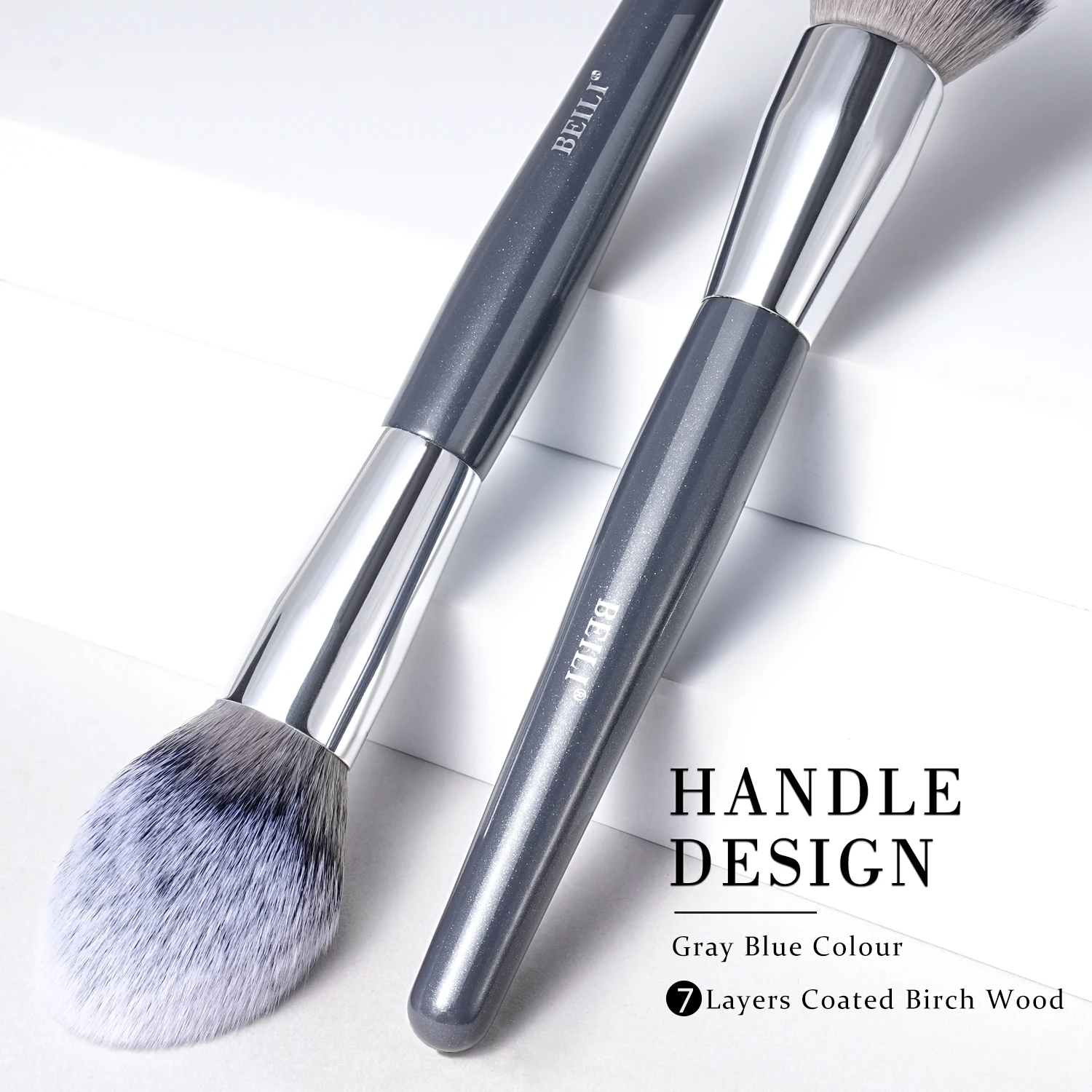 Custom Luxury Professional Grey Wood Handle Vegan Makeup Brushes Hight Quality Synthetic Hair Travel Make Up Brush Set With Bag