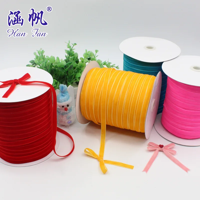Hanfan Factory Stock None Stretch Velvet Ribbon Polyethylene Flocked Single Face 100% Polyester Ribbon