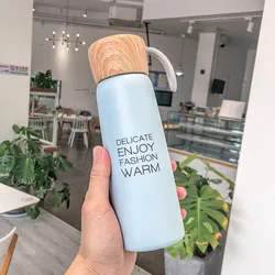 Stainless Steel colourful Vacuum Insulated Water  Cup with wood lid Double Walled Water Bottle 2022 Online hot sale