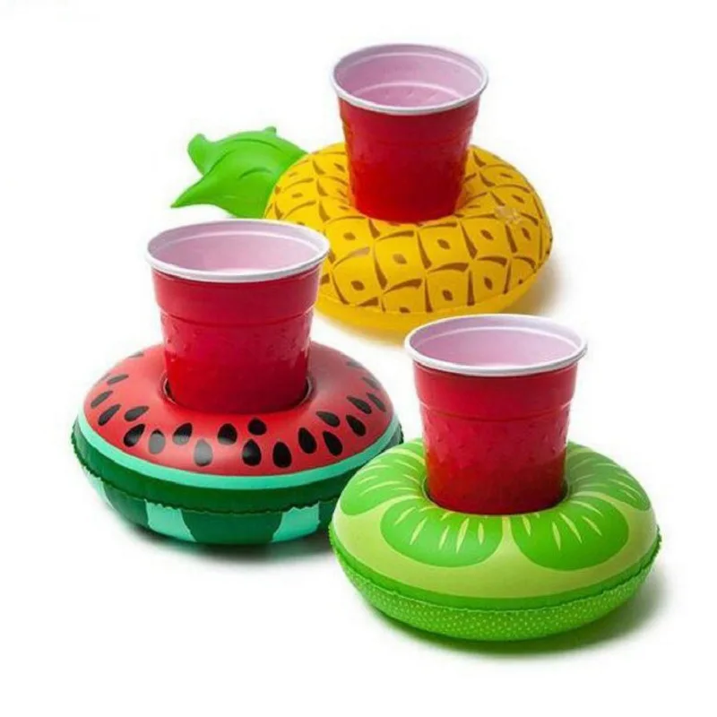Custom pineapple watermelon lemon Swimming beer Beverage Round Inflatable Float Cup Drink Holder For Pool