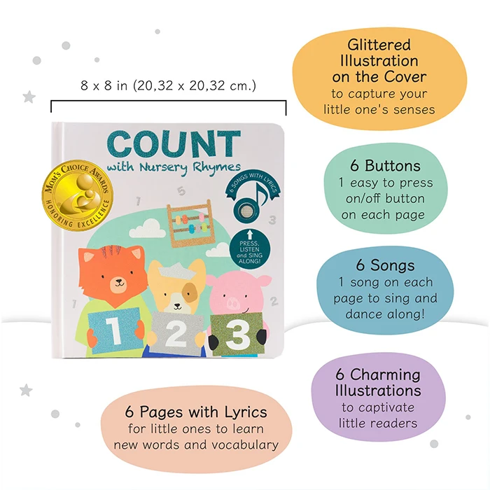 Famous English and Spanish Nursery song Sound Board books for Toddlers 1-3 and 2-4