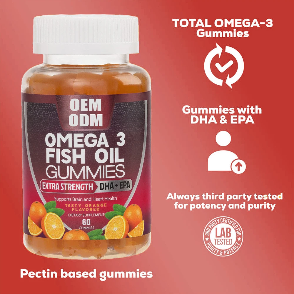 OEM Organic DHA EPA Omega 3 Gummies With Omega 6 9 For Supports Brain Joint Heart Eyes And Immune System