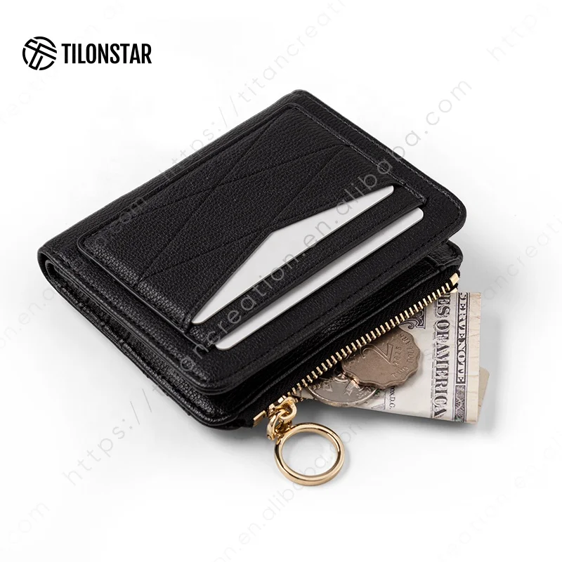 TILONSTAR TWW117 Anti-Theft Ladies Leather Short Zipper Bifold Card Holder Wallet for Women