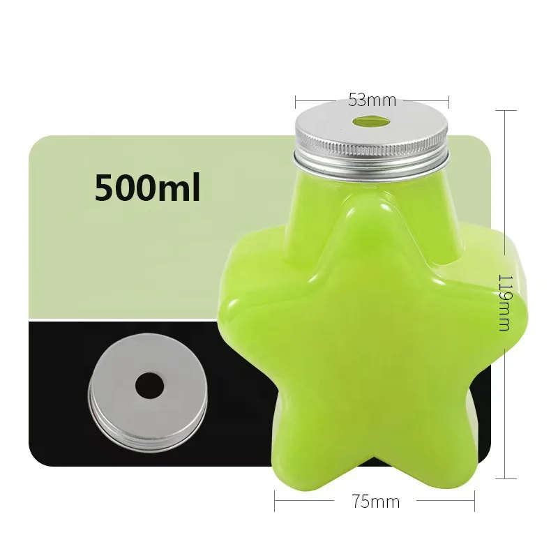 factory wholesale beautiful 200ml 500ml plastic star shape empty bottle with lid for beverage