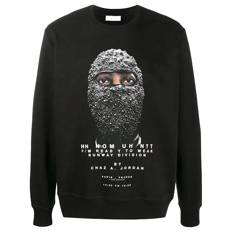 High street gangster pearl man masked printed plush  pullover sweater hip hop personality man O neck sweatshirt