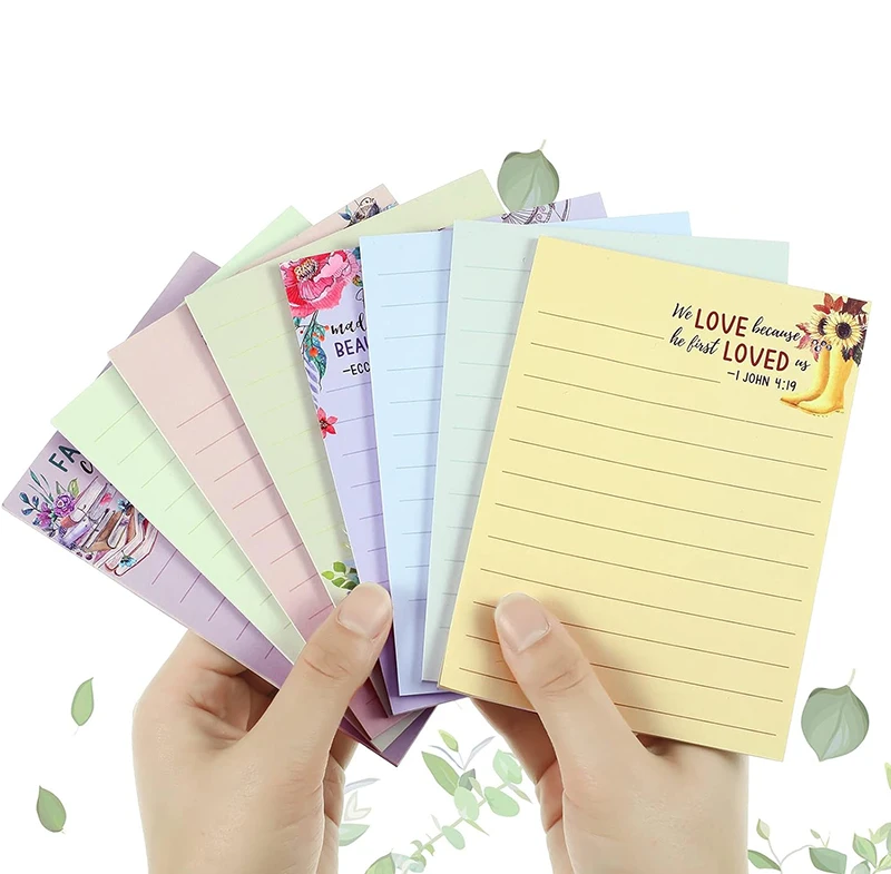8 Pack 4x5.5 Inch Floral Design Christian Religious Bible Verse Adhesive Memo Pads Sticky Note Pads Writing Diary Lists