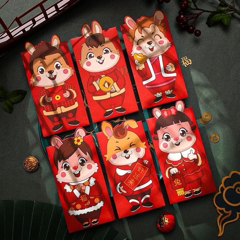 Chinese New Year Festival Gift Packing Red Envelope Happy Health Wealth Good Luck Rabbit Year Money Bag