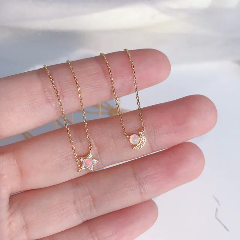 Luxury Sterling Silver 925 Jewellery Opal Flower Star Moonstone Heart Pendant Necklace Opal Jewelry for Women Girls