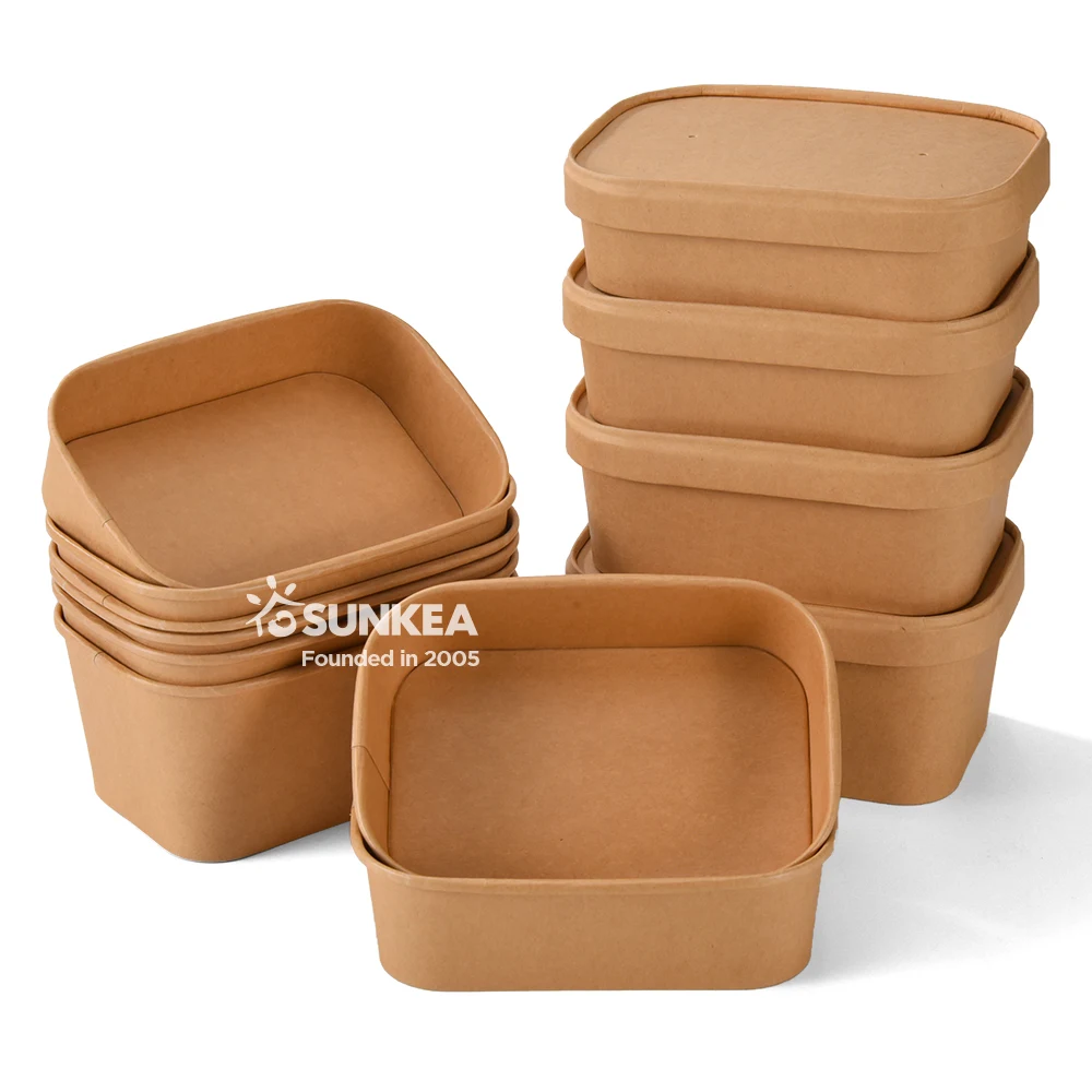 1450ML kraft paper square food storage box Container with Lid