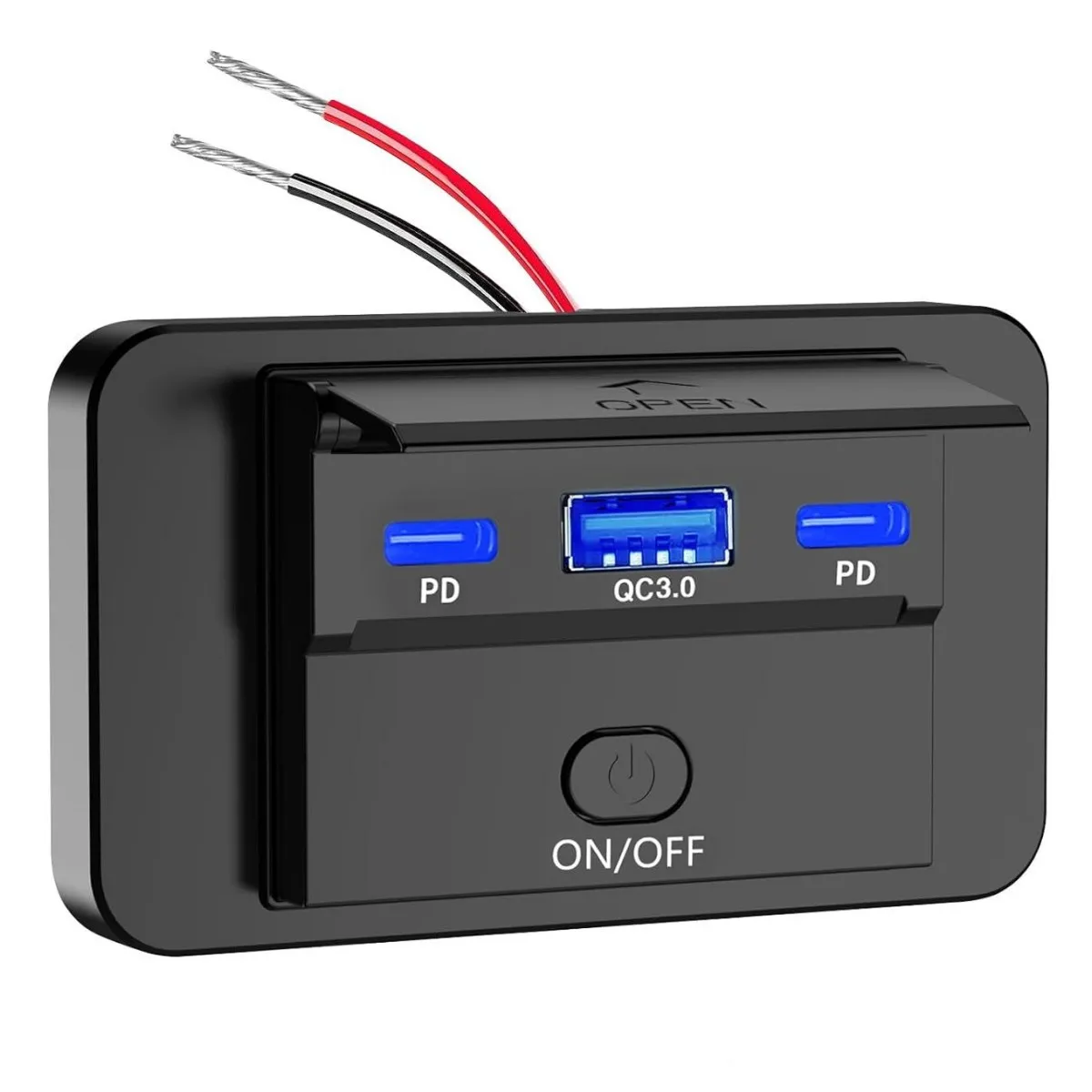 RV USB Outlet 60W PD3.0 USB-C and 18W QC3.0 Car USB Port with Button Power Switch for Boat Marine ATV Motorcycle Truck