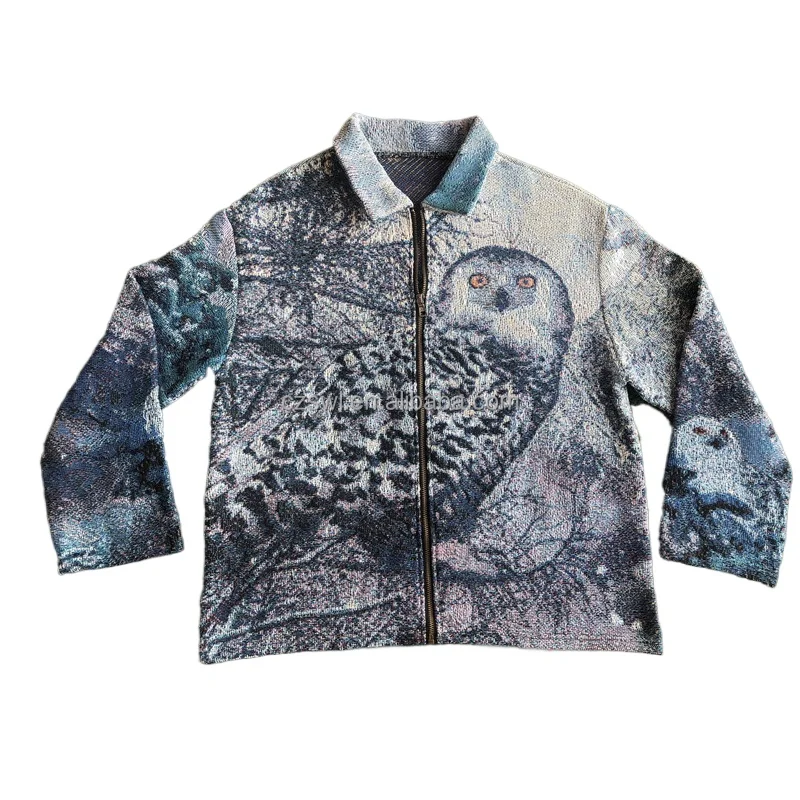 Mens Custom tapestry Jacket Jacquard Blanket sweaster Anime Hoodie Woven Plus Size tapestry Jacket coat