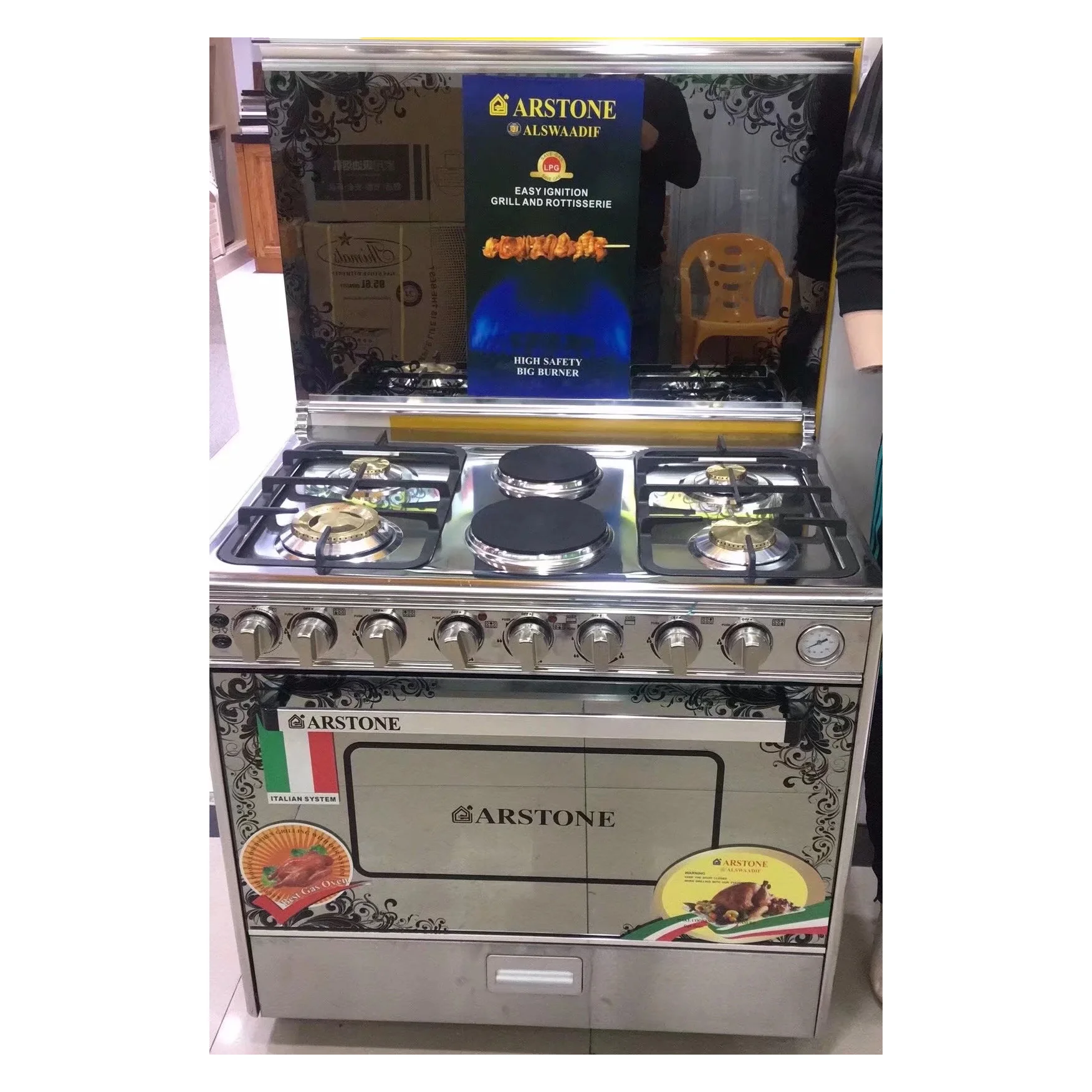 Высококачественная долговременная кухонная отдельно стоящая плита с 4 горелками и 2 плитами с электрической духовкой