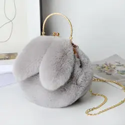 Plush Female Oblique Pu Handbags Women Bags Designer Lovely Portable Plush Bag Autumn Winter New Rabbit Ear Clip Mouth Bag