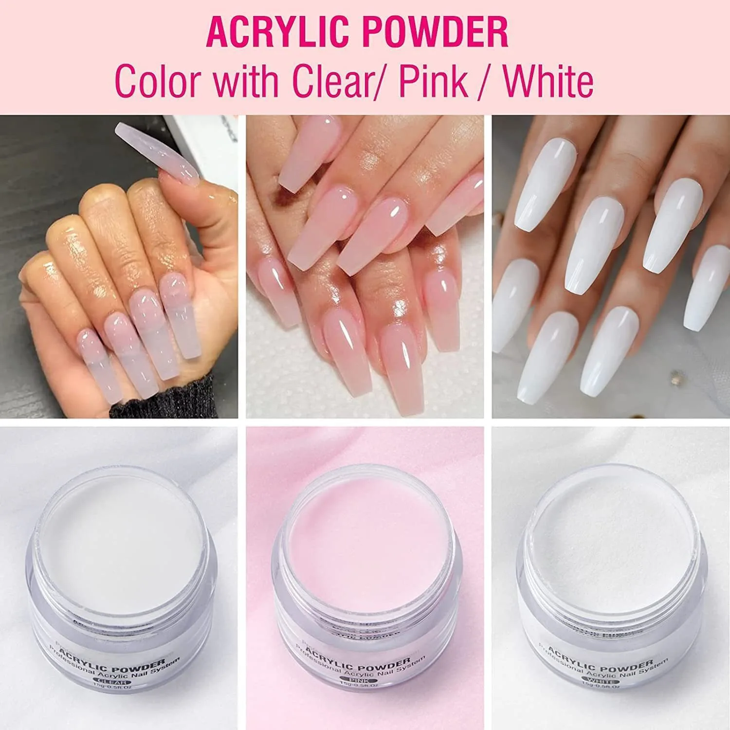 New Wholesale Acrylic Dipping 2 In 1 Powder Bottle Clear Transparent Gold Lids 1oz/2oz Pots Nail Acrylic Powder