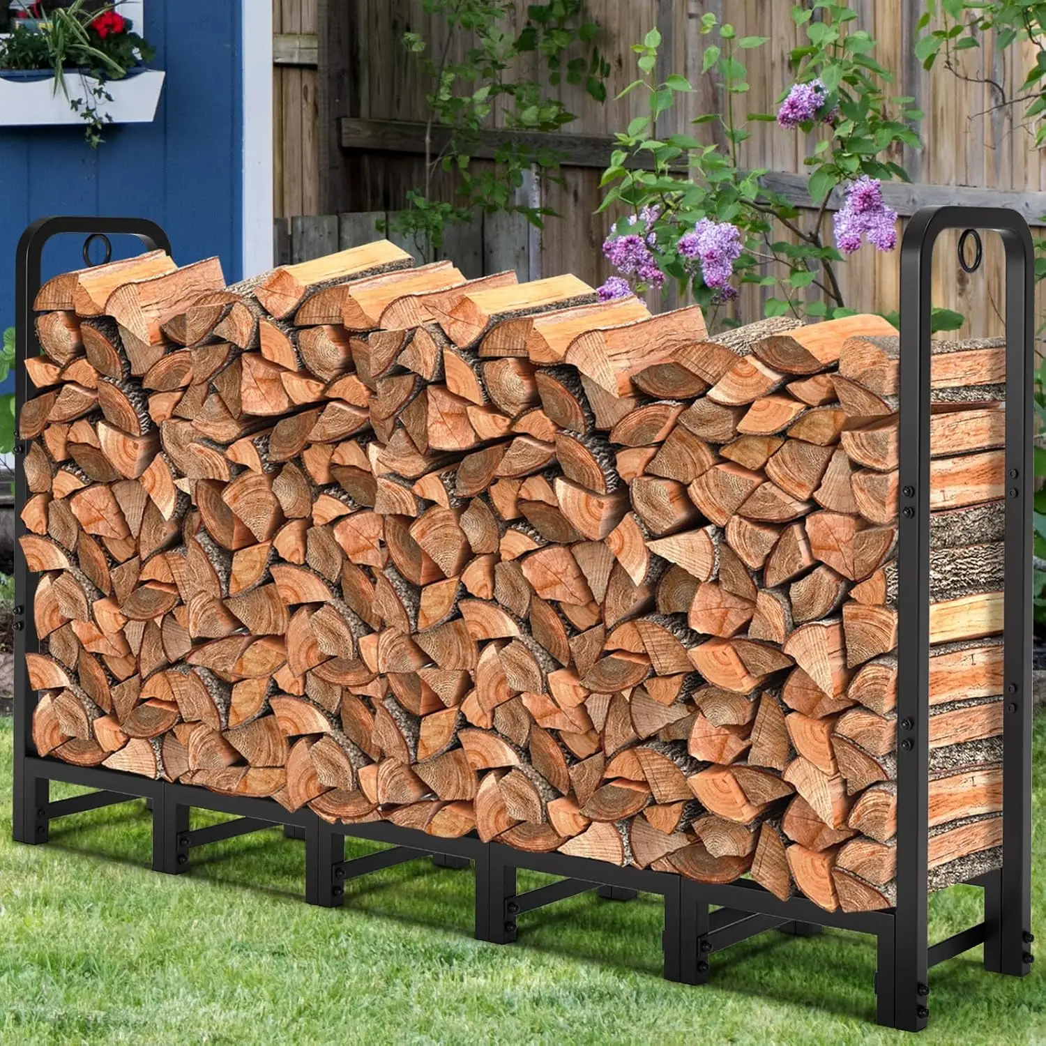 6FT High-capacity Steel Indoor & Outdoor Fire Pit Wood Storage Accessory Firewood Log Rack & Tool Set