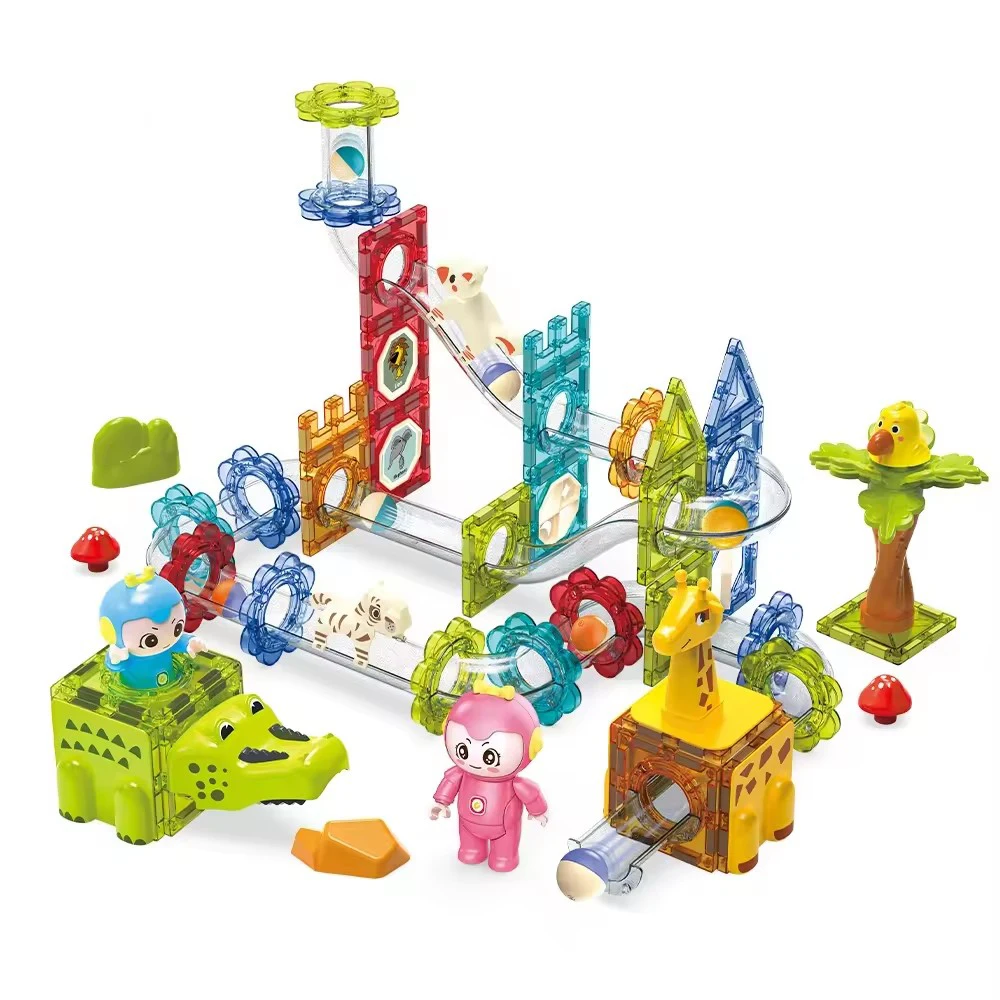 Popular 3D Puzzle Race Track Slide Marble Run Building Blocks For Kids 104 pcs Blocks Magnetic Assemble Educational Toys