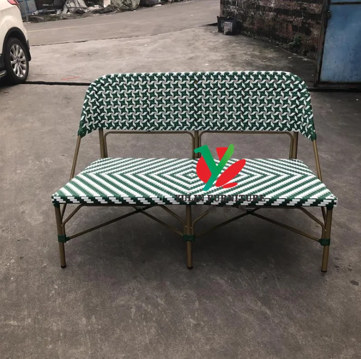 French style restaurant cafe canteen dining patio wicker bench