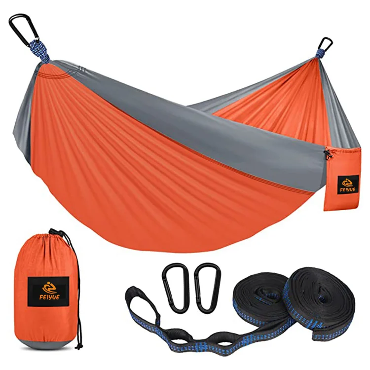China factory 210T parachute fabric custom logo outdoor ultralight  portable nylon camping hammock with small carry pouch