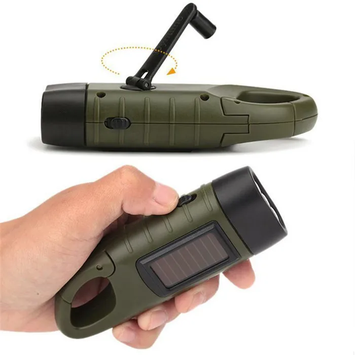 Hand Crank Solar powered Flashlight Outdoor Rechargeable Dynamo flashlight Survival torch lamp