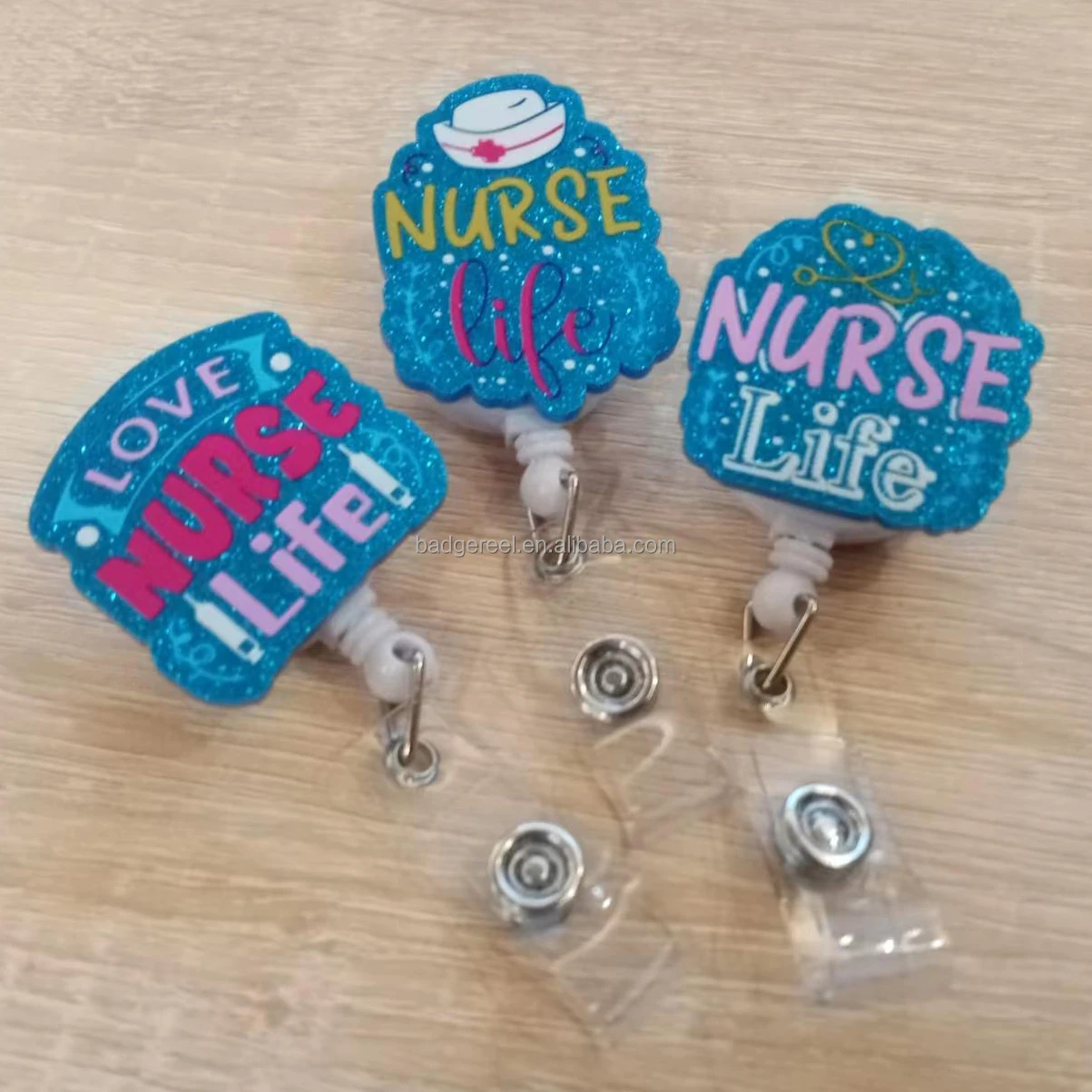 Индивидуальный декоративный пластиковый выдвижной держатель для удостоверения личности, рабочий медицинский бейдж, бейдж, значок, блестящий бейдж для медсестры, блеск, бейдж, катушка