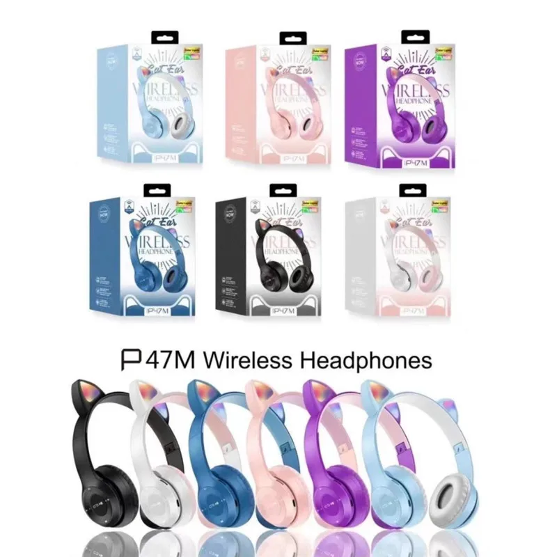 Wholesale Best Price Deep Bass Wireless Fold Earphone Headphones Cat Ear LED Headphone Headset P47M