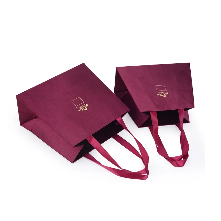 Gift Packaging Packaging Bag Burgundy Fashion Customized Handbag Kraft Paper Shopping Bag Logo Customized RED Drawstring Request