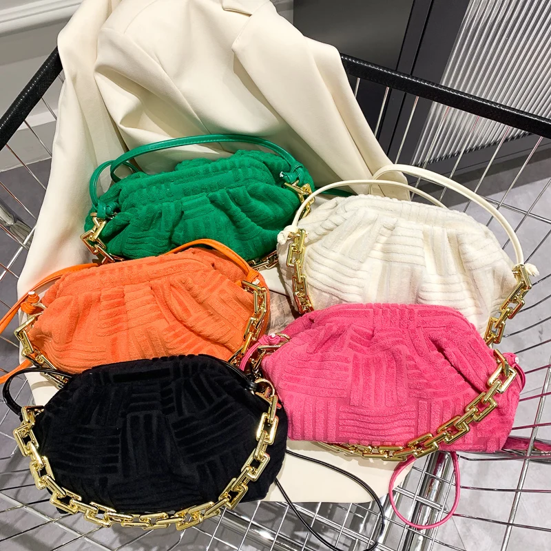 2022 Fashion Cute Velvet Cloud Clutch Bag Bright Color Neon Summer Women Lady Purse Handbag