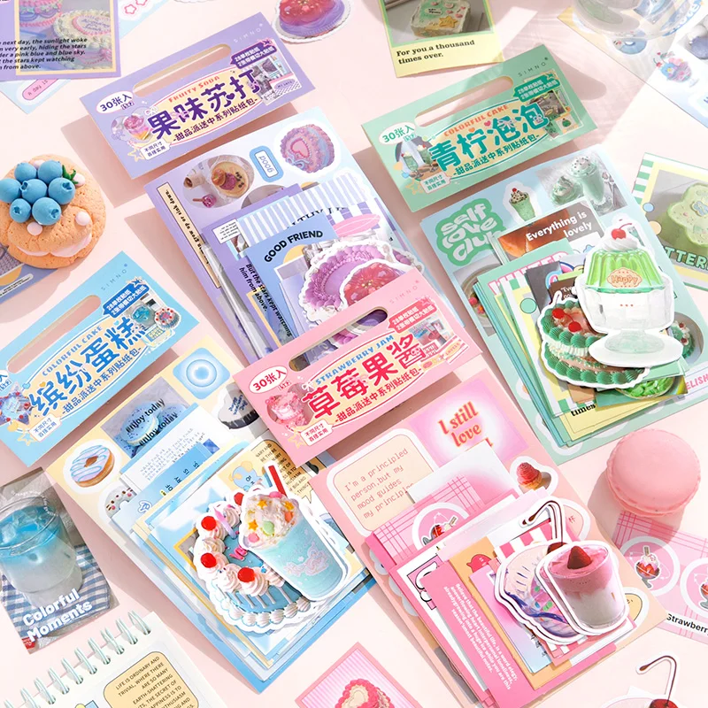 30pcs Kawaii Stationery stickers Dessert delivery in progress Vintage Girl flowers Diary Planner Junk Journal Mobile Stickers Sc