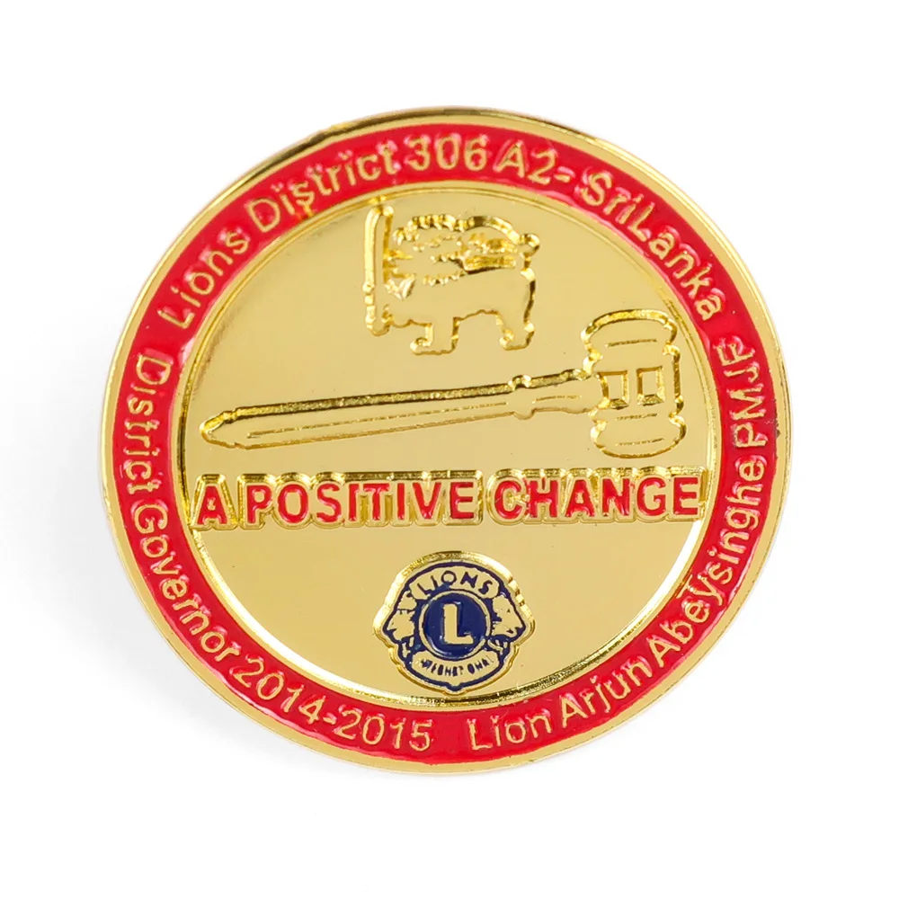 Free custom positive lions club international metal gold badge screw back pins