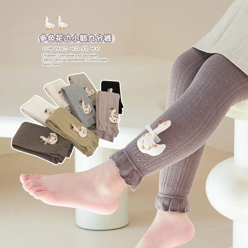 New Style Spring New Style Korean Sweet Ruffle Princess Pants Soft Cotton Funny Cartoon Goose Dolls Kids Girls Leggings