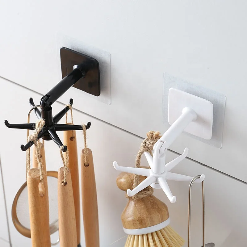 A3009Kitchen plastic punch-free wall hanging kitchen spatula spoon Knife storage retractable rack rotating hook