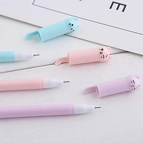 KUKI  Girl Cute Pens Kawaii Pen Cute Cat 0.5 mm Gel Pens Black Ball Point  for School Office Supplies (12 Cat)