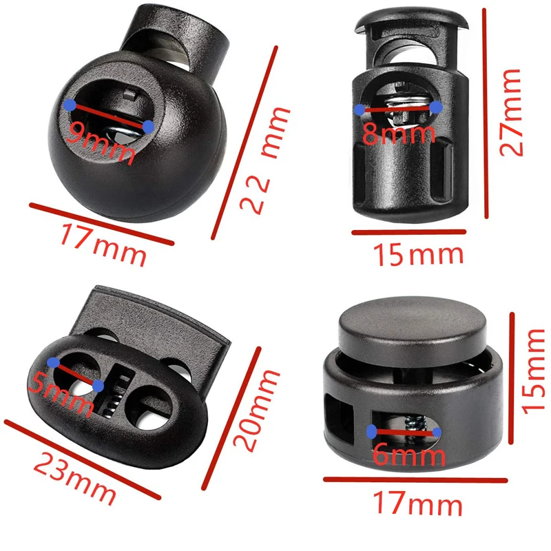  120PCS Black Professional DIY Plastic Spring Fastener Cord Lock Toggle Stopper Buttons Slider IN