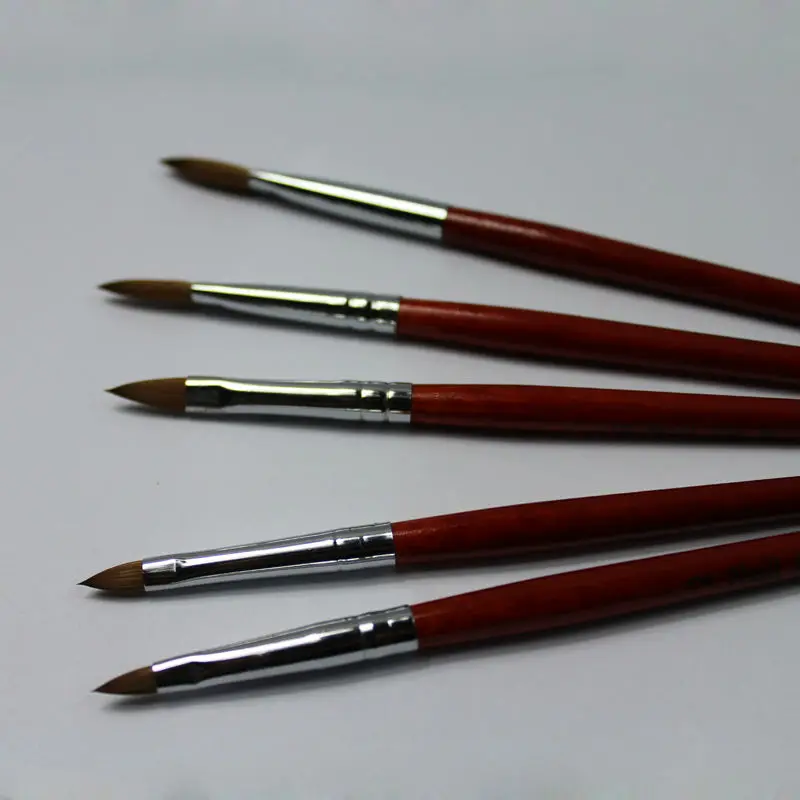 New Synthetic Kolinsky  Brush Nail Art Liner Brushes Dual Ended 3d Nail Art Brush Set Rose Gold Metal Handle