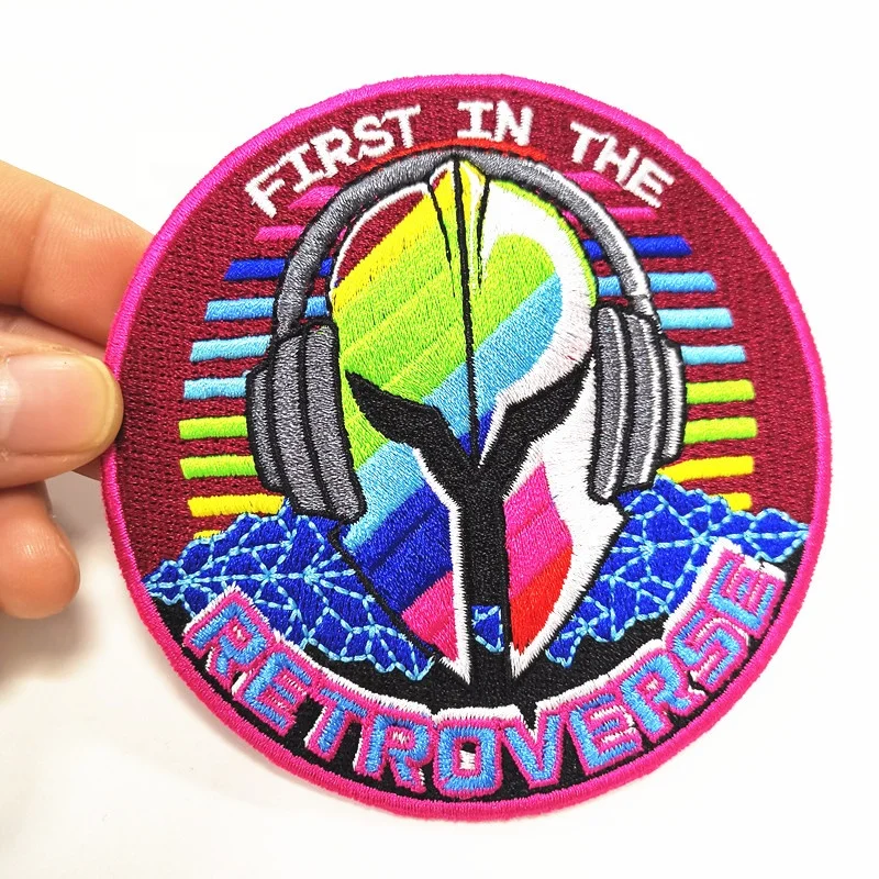 High quality custom embroidery scout sport iron on patches for clothing embroidered logo Round merrow border patches