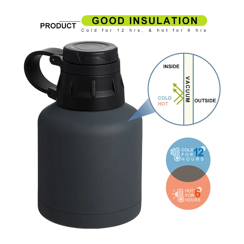 Hot selling 64oz Hot-Selling Outdoor Custom 304SS Insulated Beer Growler Beer Tumbler Custom Logo Color Leak-Proof Lid
