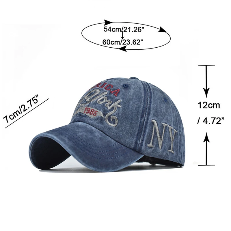All Cotton NY Denim Baseball Cap for Men Vintage Washed Caps Women Dad Hat Letter Embroidery Sports Trucker Cap Bone Casquette