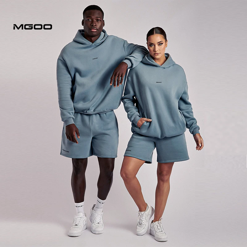 Customized men blank heavyweight plain hoody set women cotton fleece sweat pants unisex thick no string 400 gsm knitted hoodie