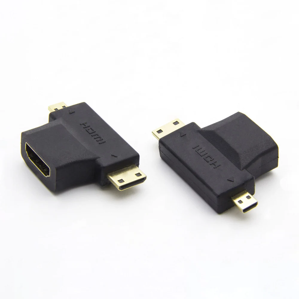 PRO-AV HDMI Женский к мини микро HDMI Мужской V1.4 90 градусов 2 в 1 адаптер Черный позолоченный женский к мужскому конвертеру