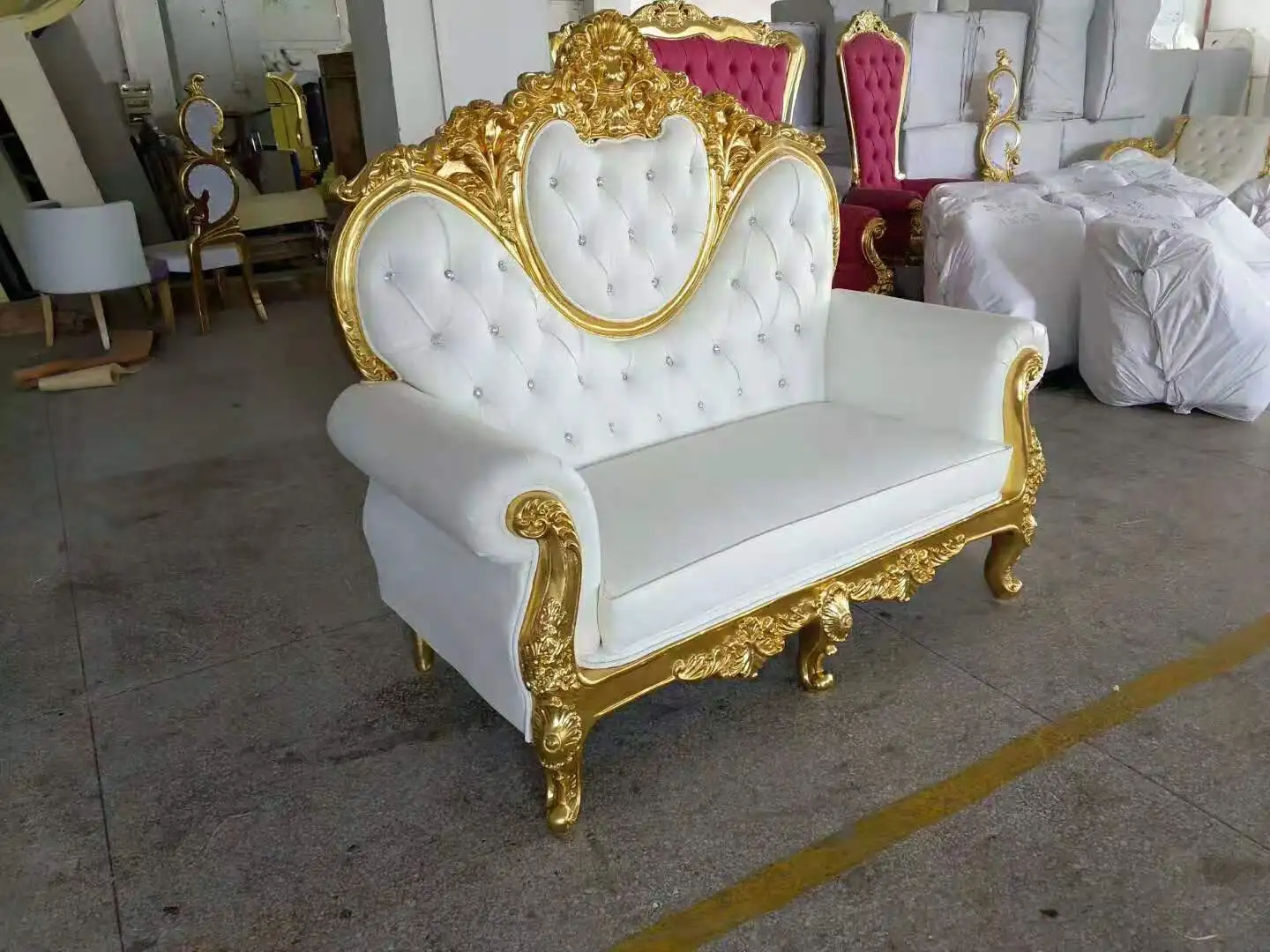 Customized French Style Wedding for  Loveseat white king and queen throne chairs