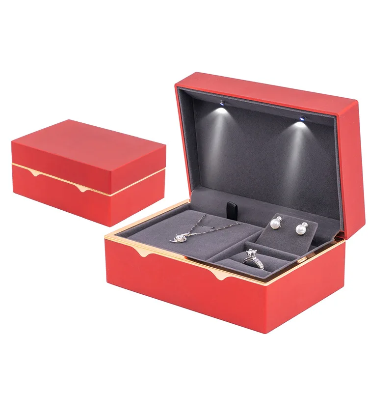 Custom logo led-jewelry-box Jewellery jewelry Set Velvet Packaging plastic boxes with led light For Necklace Earrings And Ring