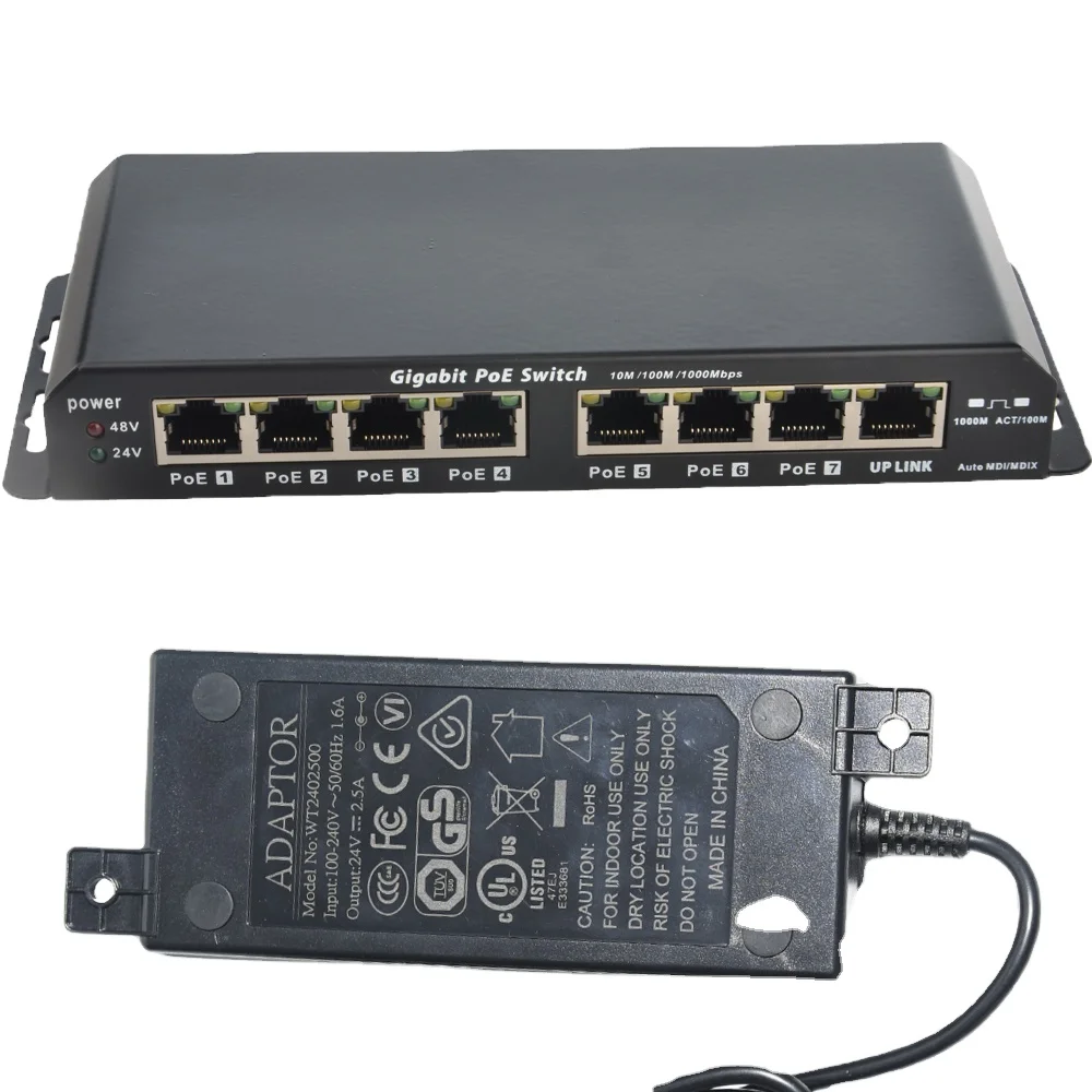 24 volt 60 watt Power Over Ethernet Unmanaged Passive Gigabit POE SWITCH 8 port for Camera WiFi AP