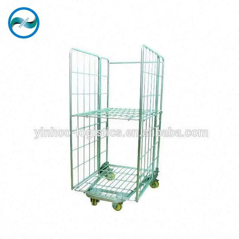 Warehouse industrial cargo delivery ESD collapsible foldable 4 wheel cage trolley