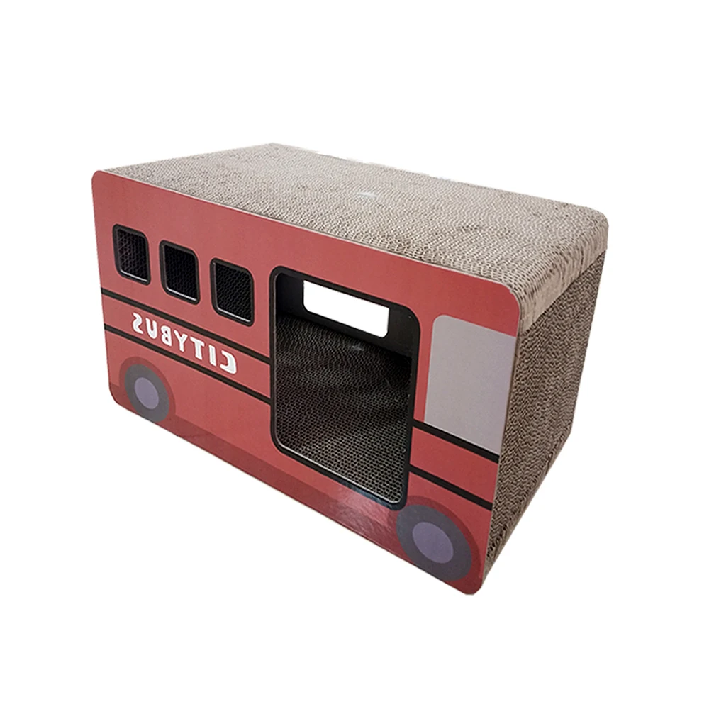 Red Bus Design Pet Interactive Toys Corrugated Cardboard Cat Scratcher Indoor Installable Cat Houses & Condos Factory Outlet