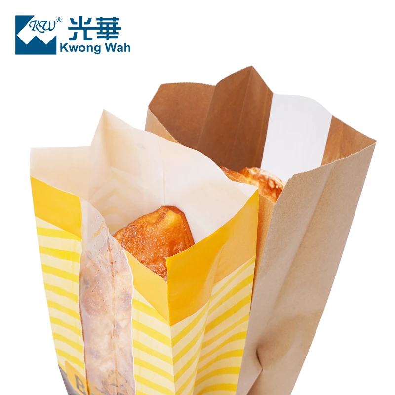 wholesale custom design printed bakery french baguette packaging kraft paper bread bag with window