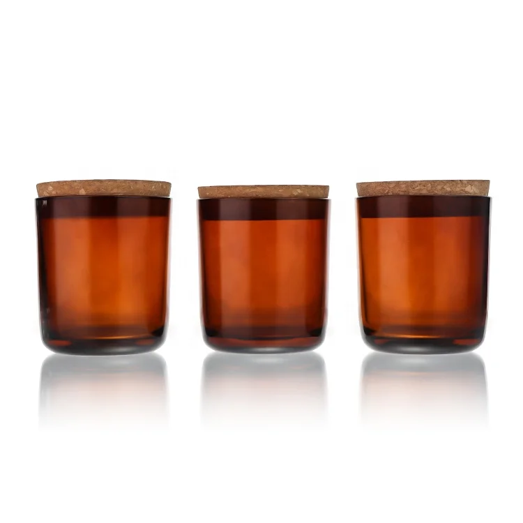 Luxury Decorative 280ml Empty Candle Glass Jar Clear Amber Brown Glass Candle Jars Tin Candle Holder With Wooden Lids